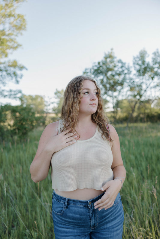 Vintage Wash Crop Waffle Tank