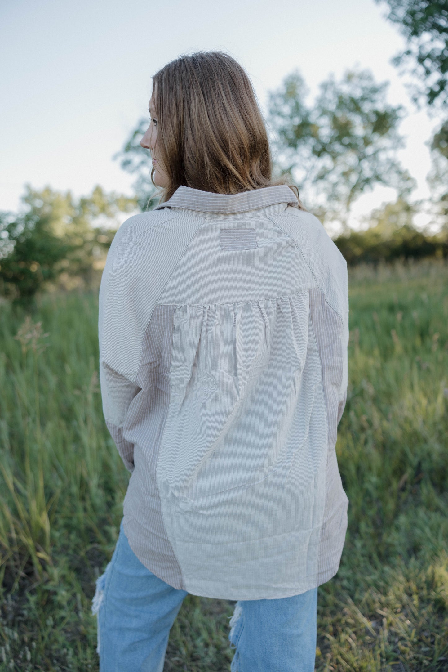 Colorblock cream long sleeve top