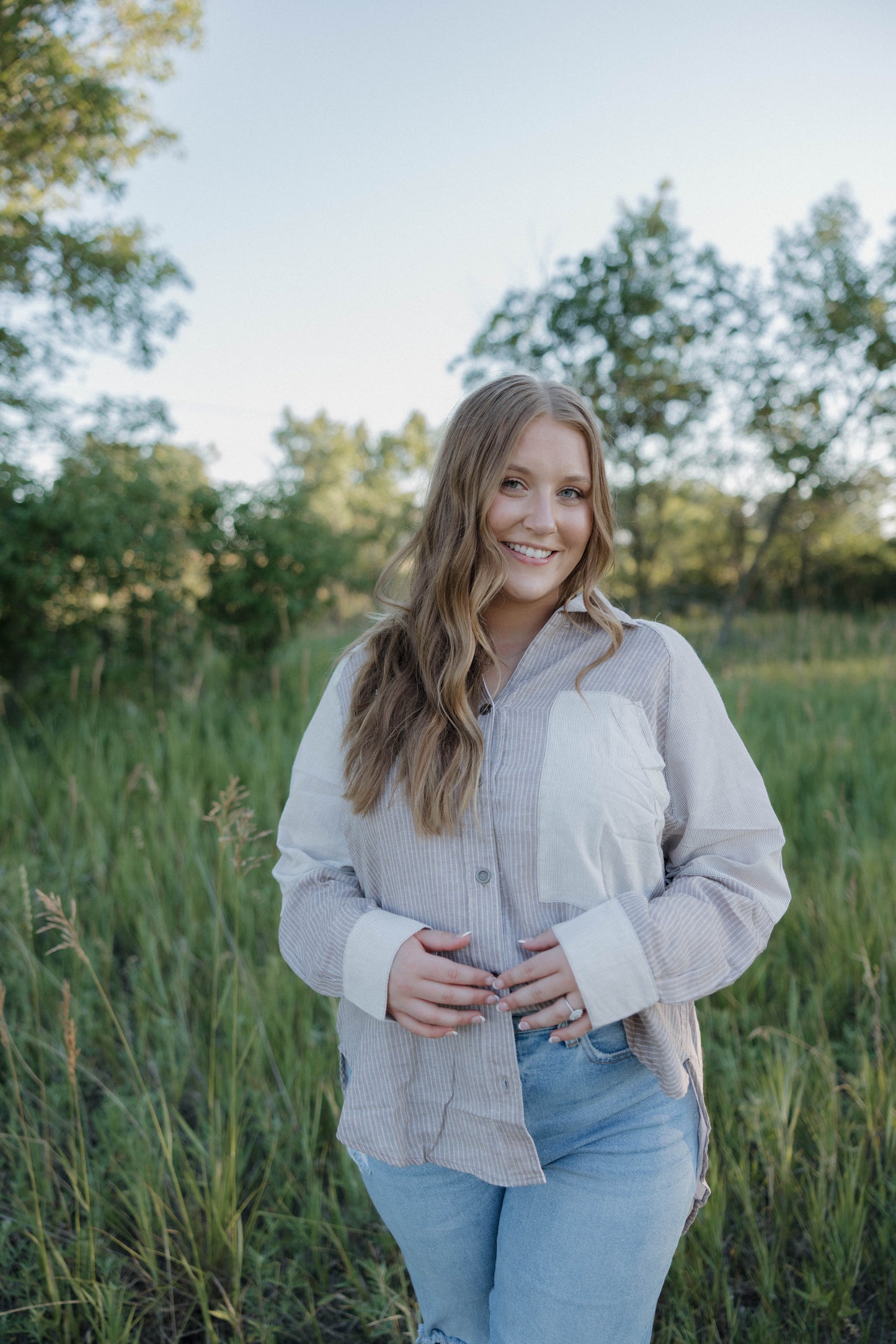 Colorblock cream long sleeve top