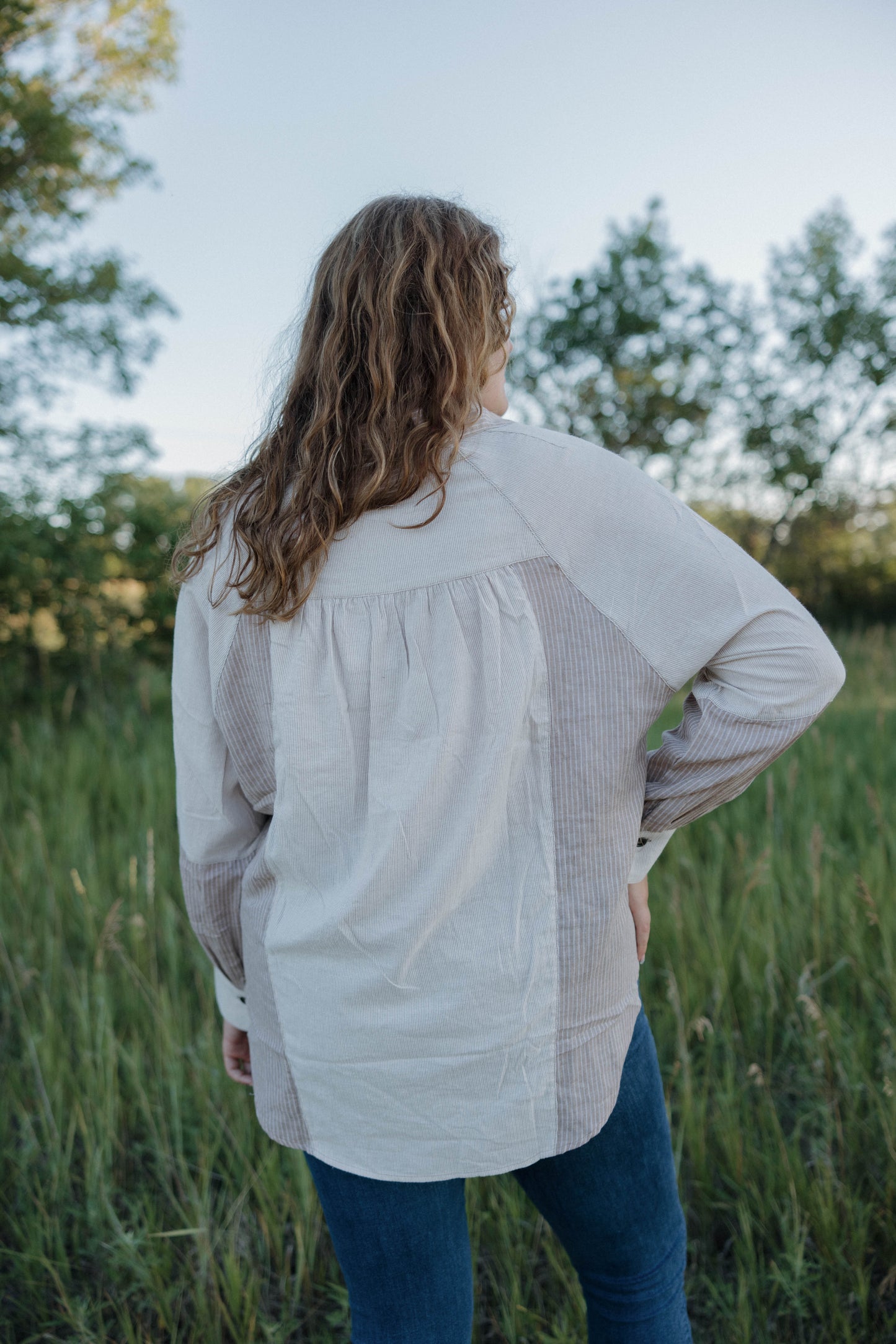 Colorblock cream long sleeve top